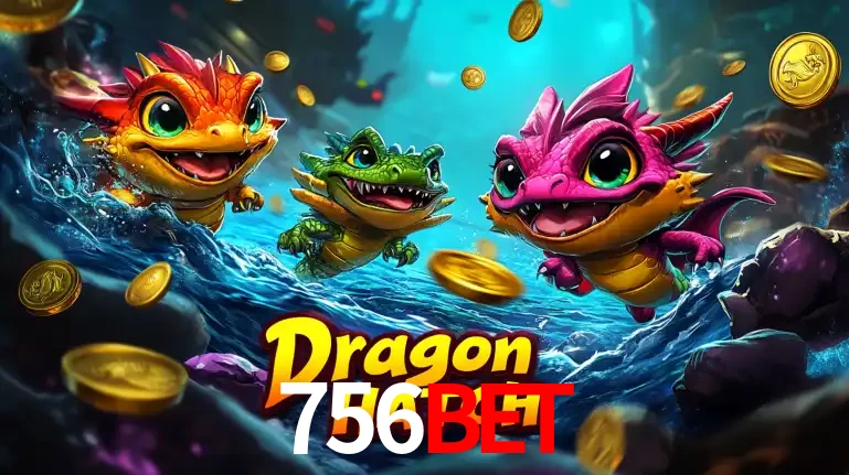 Arte promocional do jogo Dragon Hatch com três adoráveis dragões bebês nadando entre moedas de ouro, um dos slots mais divertidos para jogar no cassino 756bet.