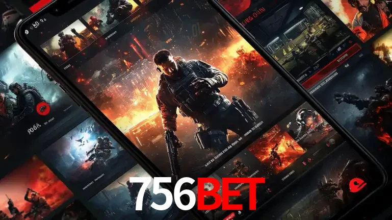 Tela de um celular exibindo uma galeria de jogos de tiro com temática militar, mostrando a variedade de e-sports disponíveis para apostas na plataforma de entretenimento 756bet.